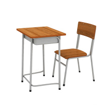 Competitive pcheap school furniture round steel tube leg chair and fireproof plywood adult student deskrice